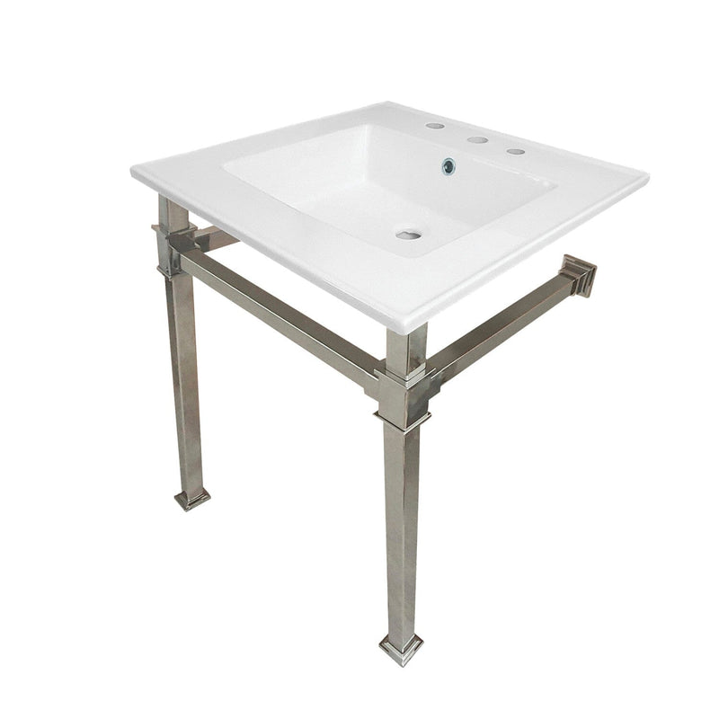 Monarch 25-Inch Ceramic Console Sink with Stainless Steel Legs (8-Inch, 3-Hole)
