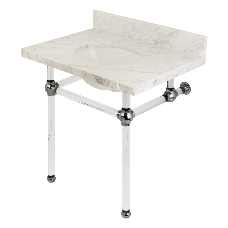 Templeton 30-Inch Carrara Marble Vanity Top with Acrylic Legs (8-Inch, 3-Hole)
