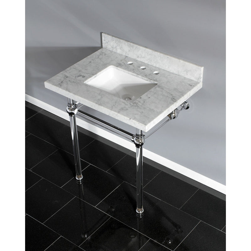 Templeton 30-Inch Carrara Marble Vanity Top with Acrylic Legs (8-Inch, 3-Hole)