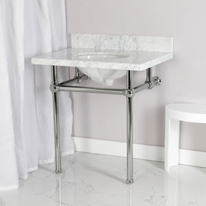 Templeton 30-Inch Carrara Marble Vanity Top with Brass Legs (8-Inch, 3-Hole)