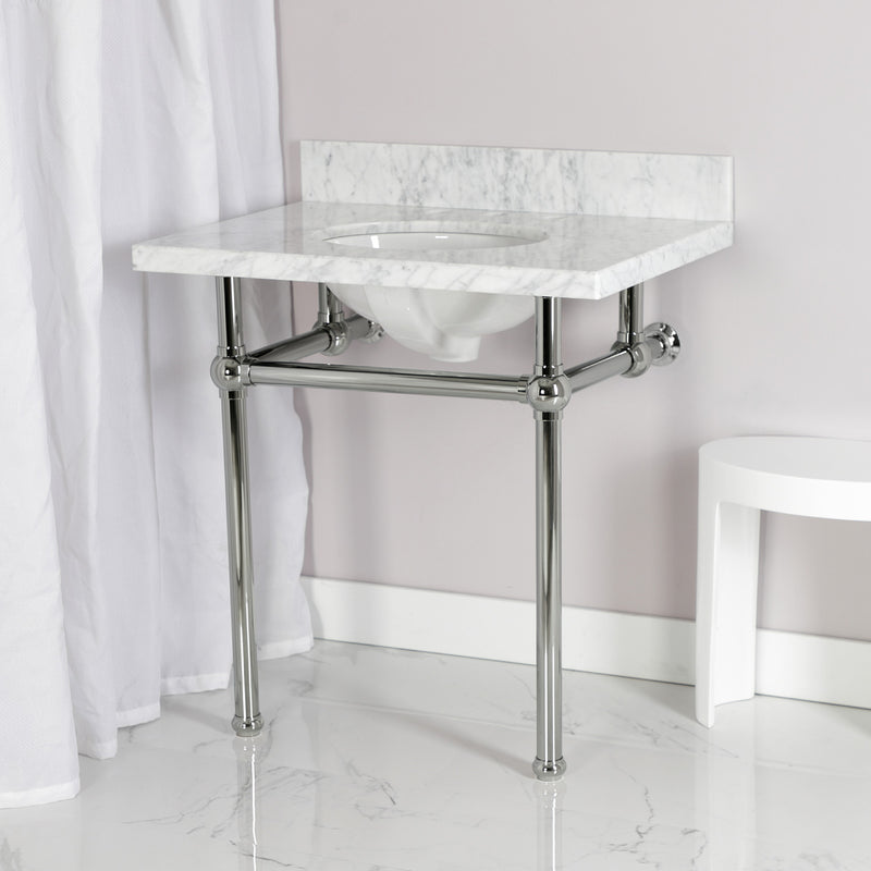 Templeton 30-Inch Carrara Marble Vanity Top with Brass Legs (8-Inch, 3-Hole)