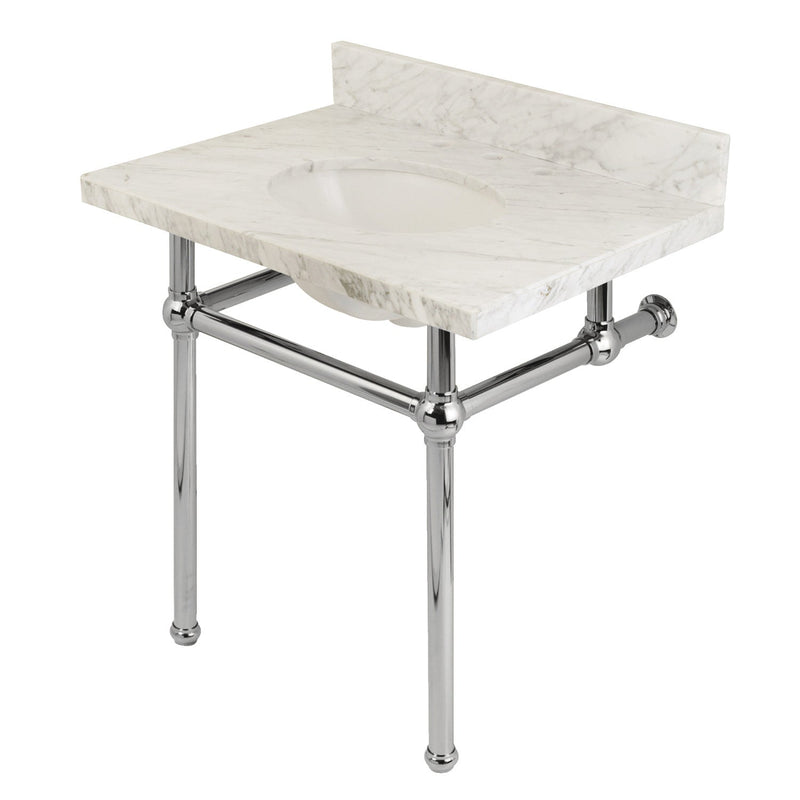 Templeton 30-Inch Carrara Marble Vanity Top with Brass Legs (8-Inch, 3-Hole)