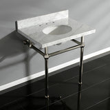 Templeton 30-Inch Carrara Marble Vanity Top with Brass Legs (8-Inch, 3-Hole)