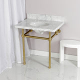 Templeton 30-Inch Carrara Marble Vanity Top with Brass Legs (8-Inch, 3-Hole)