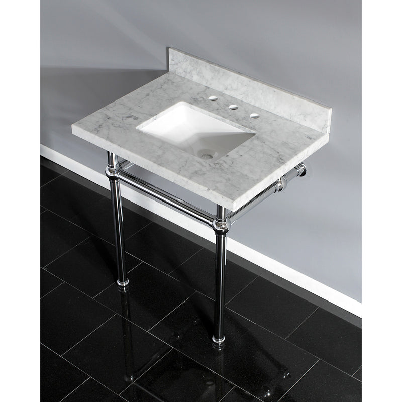 Templeton 30-Inch Carrara Marble Vanity Top with Brass Legs (8-Inch, 3-Hole)