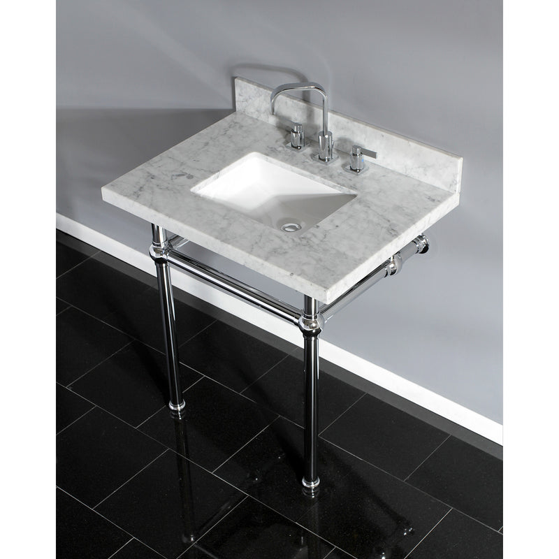 Templeton 30-Inch Carrara Marble Vanity Top with Brass Legs (8-Inch, 3-Hole)