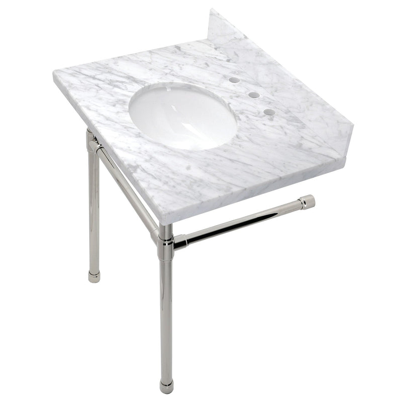 Dreyfuss 30-Inch Carrara Marble Vanity Top with Stainless Steel Legs (8-Inch, 3-Hole)