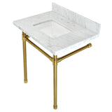 Dreyfuss 30-Inch Carrara Marble Vanity Top with Stainless Steel Legs (8-Inch, 3-Hole)