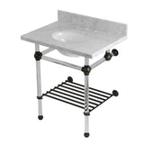 Templeton 30-Inch Carrara Marble Console Sink with Acrylic Legs and Shelf (8-Inch, 3-Hole)