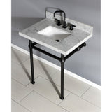 Templeton 30-Inch Carrara Marble Vanity Top with Brass Legs (8-Inch, 3-Hole)