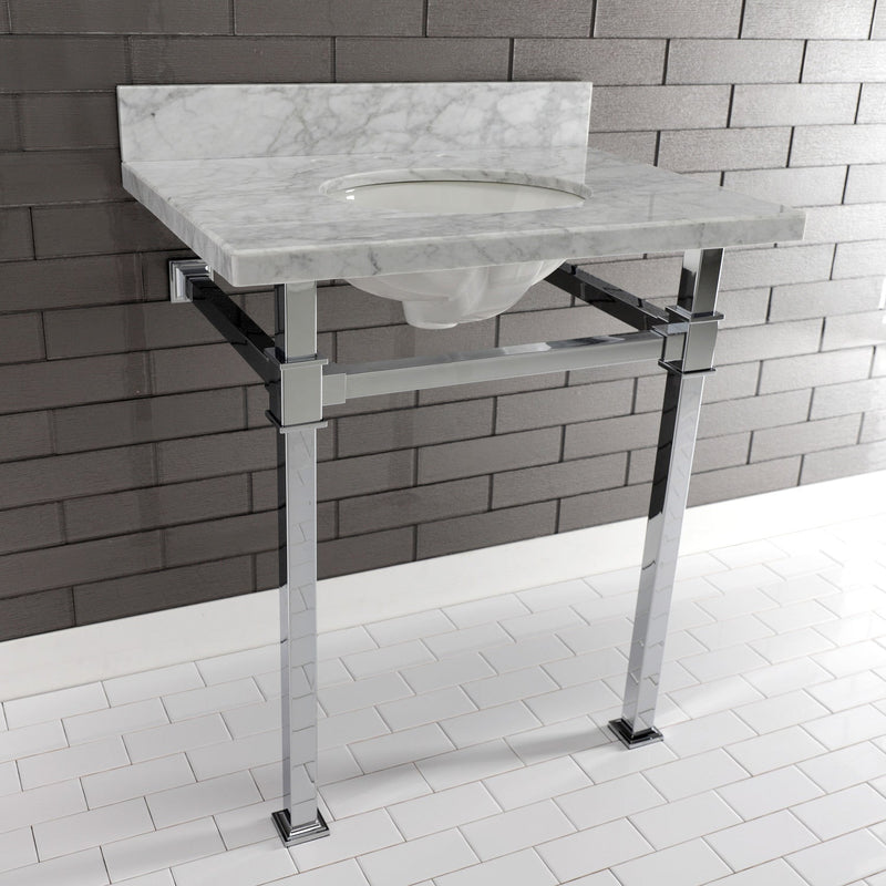 Monarch 30-Inch Carrara Marble Console Sink with Stainless Steel Legs (8-Inch, 3-Hole)