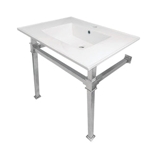 Monarch 31-Inch Ceramic Console Sink with Stainless Steel Legs (1-Hole)