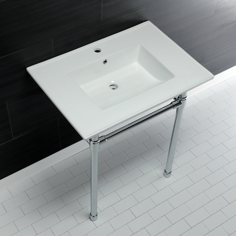 Dreyfuss 31-Inch Ceramic Console Sink with Stainless Steel Legs (1-Hole)