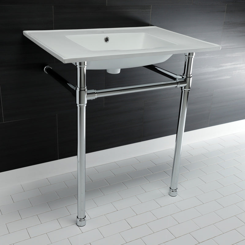Dreyfuss 31-Inch Ceramic Console Sink with Stainless Steel Legs (1-Hole)