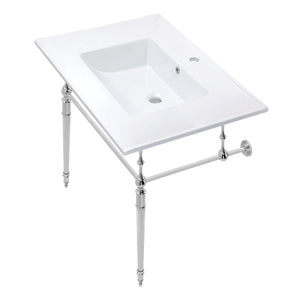 Edwardian 31-Inch Ceramic Console Sink with Brass Legs (1-Hole)