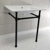 Dreyfuss 31-Inch Ceramic Console Sink with Stainless Steel Legs (4-Inch, 3-Hole)