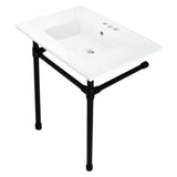 Dreyfuss 31-Inch Ceramic Console Sink with Stainless Steel Legs (4-Inch, 3-Hole)