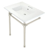 Dreyfuss 31-Inch Ceramic Console Sink with Stainless Steel Legs (4-Inch, 3-Hole)