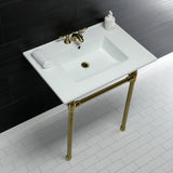 Dreyfuss 31-Inch Ceramic Console Sink with Stainless Steel Legs (4-Inch, 3-Hole)