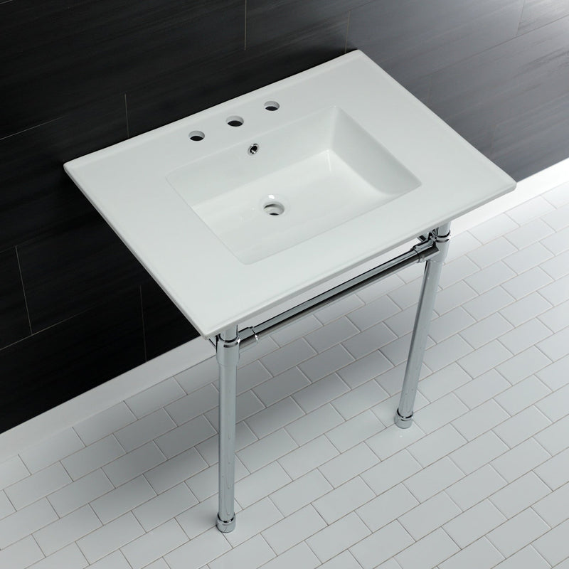 Dreyfuss 31-Inch Ceramic Console Sink with Stainless Steel Legs (8-Inch, 3-Hole)