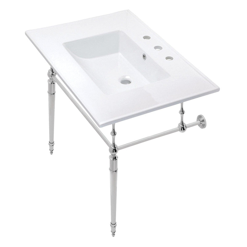Edwardian 31-Inch Ceramic Console Sink with Brass Legs (8-Inch, 3-Hole)