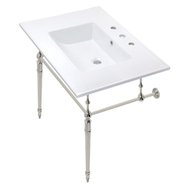 Edwardian 31-Inch Ceramic Console Sink with Brass Legs (8-Inch, 3-Hole)