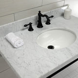 Edwardian 36-Inch Carrara Marble Console Sink with Brass Legs (8-Inch, 3-Hole)