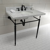 Edwardian 36-Inch Carrara Marble Console Sink with Brass Legs (8-Inch, 3-Hole)