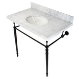 Edwardian 36-Inch Carrara Marble Console Sink with Brass Legs (8-Inch, 3-Hole)