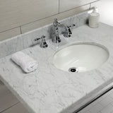 Edwardian 36-Inch Carrara Marble Console Sink with Brass Legs (8-Inch, 3-Hole)