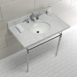 Edwardian 36-Inch Carrara Marble Console Sink with Brass Legs (8-Inch, 3-Hole)