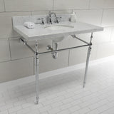 Edwardian 36-Inch Carrara Marble Console Sink with Brass Legs (8-Inch, 3-Hole)