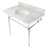 Edwardian 36-Inch Carrara Marble Console Sink with Brass Legs (8-Inch, 3-Hole)