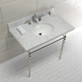 Edwardian 36-Inch Carrara Marble Console Sink with Brass Legs (8-Inch, 3-Hole)