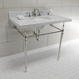 Edwardian 36-Inch Carrara Marble Console Sink with Brass Legs (8-Inch, 3-Hole)
