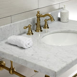 Edwardian 36-Inch Carrara Marble Console Sink with Brass Legs (8-Inch, 3-Hole)