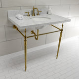 Edwardian 36-Inch Carrara Marble Console Sink with Brass Legs (8-Inch, 3-Hole)