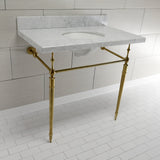 Edwardian 36-Inch Carrara Marble Console Sink with Brass Legs (8-Inch, 3-Hole)