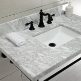 Edwardian 36-Inch Carrara Marble Console Sink with Brass Legs (8-Inch, 3-Hole)