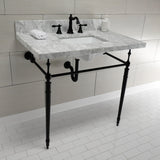 Edwardian 36-Inch Carrara Marble Console Sink with Brass Legs (8-Inch, 3-Hole)