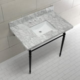 Edwardian 36-Inch Carrara Marble Console Sink with Brass Legs (8-Inch, 3-Hole)