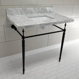 Edwardian 36-Inch Carrara Marble Console Sink with Brass Legs (8-Inch, 3-Hole)