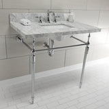 Edwardian 36-Inch Carrara Marble Console Sink with Brass Legs (8-Inch, 3-Hole)