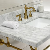 Edwardian 36-Inch Carrara Marble Console Sink with Brass Legs (8-Inch, 3-Hole)