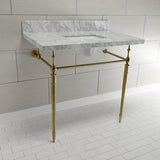 Edwardian 36-Inch Carrara Marble Console Sink with Brass Legs (8-Inch, 3-Hole)