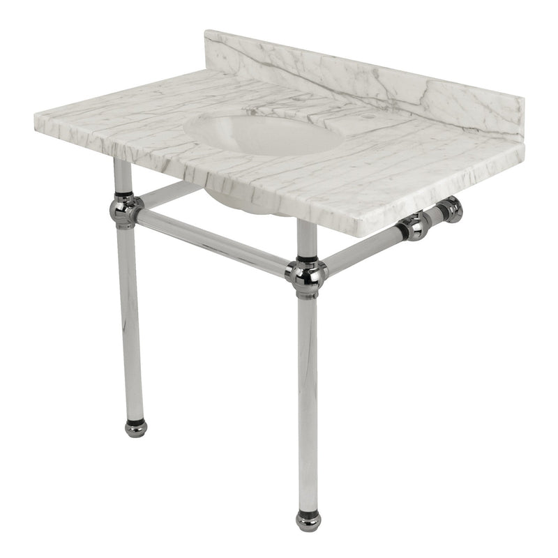 Templeton 36-Inch Carrara Marble Vanity Top with Acrylic Legs (8-Inch, 3-Hole)