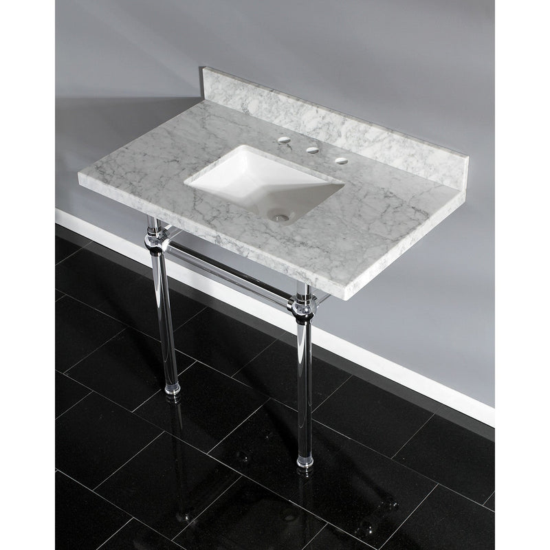 Templeton 36-Inch Carrara Marble Vanity Top with Acrylic Legs (8-Inch, 3-Hole)