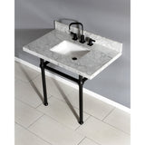 Templeton 36-Inch Carrara Marble Vanity Top with Brass Legs (8-Inch, 3-Hole)