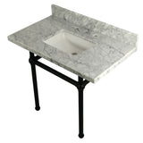 Templeton 36-Inch Carrara Marble Vanity Top with Brass Legs (8-Inch, 3-Hole)