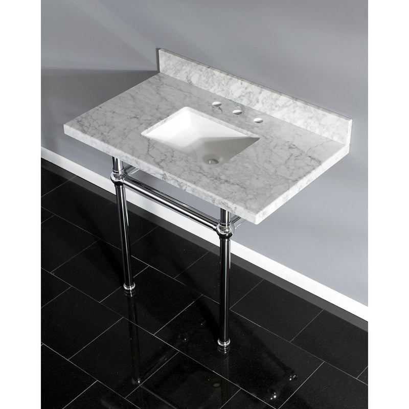 Templeton 36-Inch Carrara Marble Vanity Top with Brass Legs (8-Inch, 3-Hole)